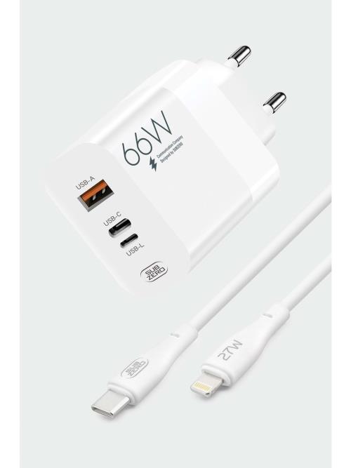 Subzero SG90 66W USB+PD+Ligtning + Type-C to Lightning Kablo Turbo Hızlı Şarj Cihazı Seti